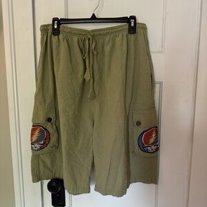Men's Olive Cargo Shorts with Embroidered Grateful Dead Design